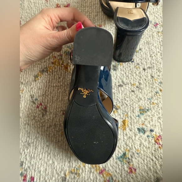 Prada Blue Patent Leather across Cross Navy Block Heel - Picture 7 of 8